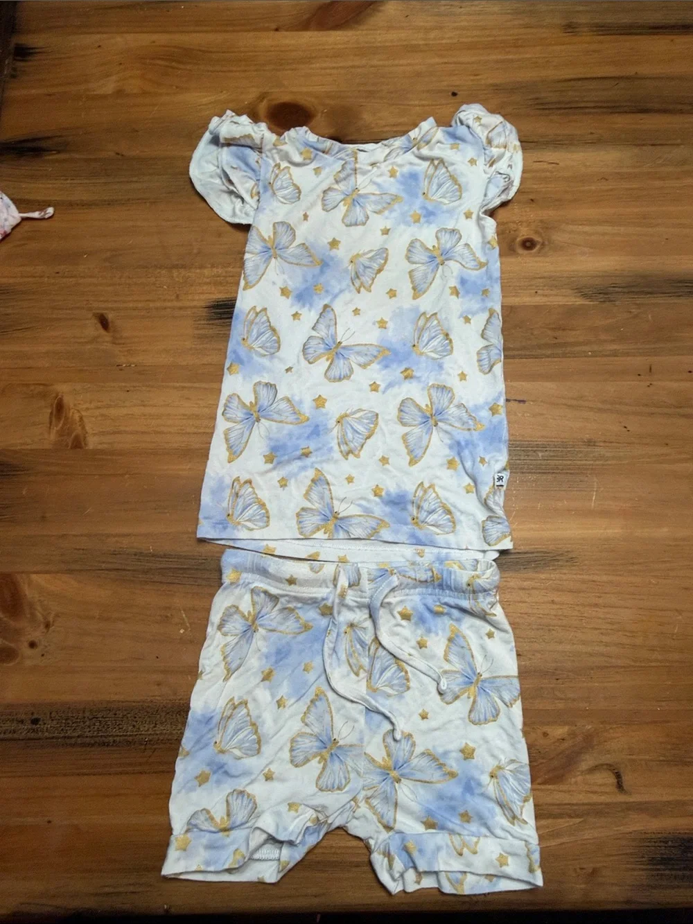 Bums & Roses Blue & Gold Butterfly Pajama Set - 4T
